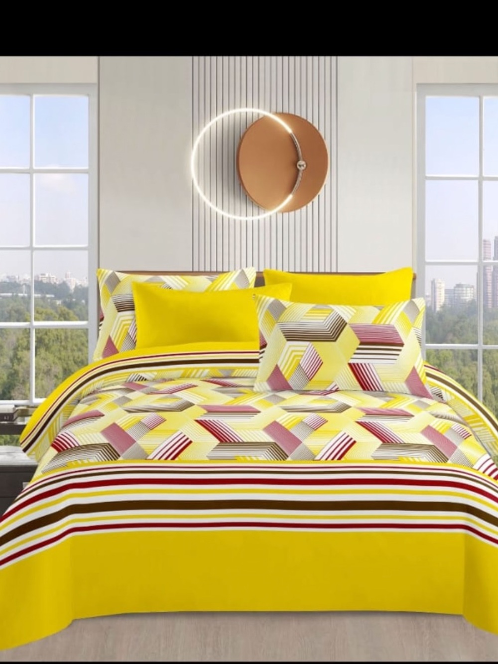 Bright Yellow Geometric Print Comforter Set by